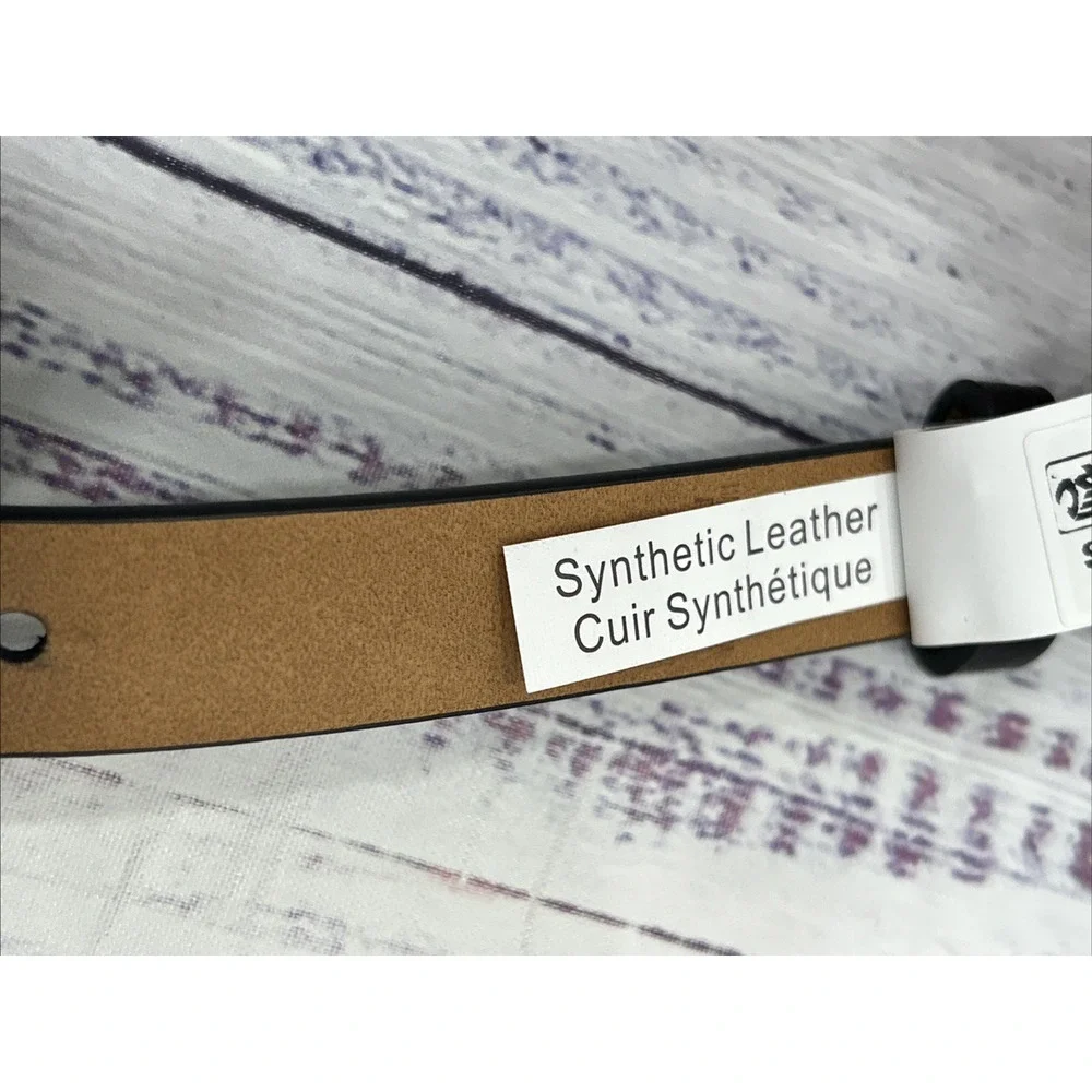 Tommy Hilfiger Womens Black Synthetic Leather‎ Silver Logo Buckle Dress Belt XS
